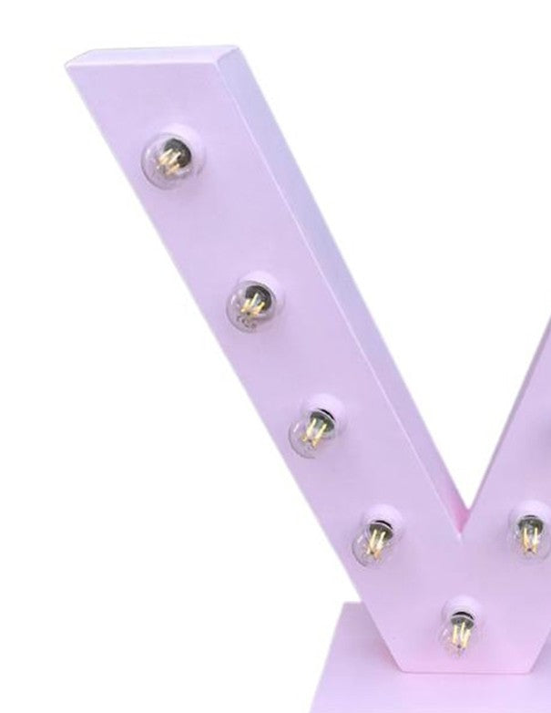 LETTERA V CON LAMPADINE ROSA