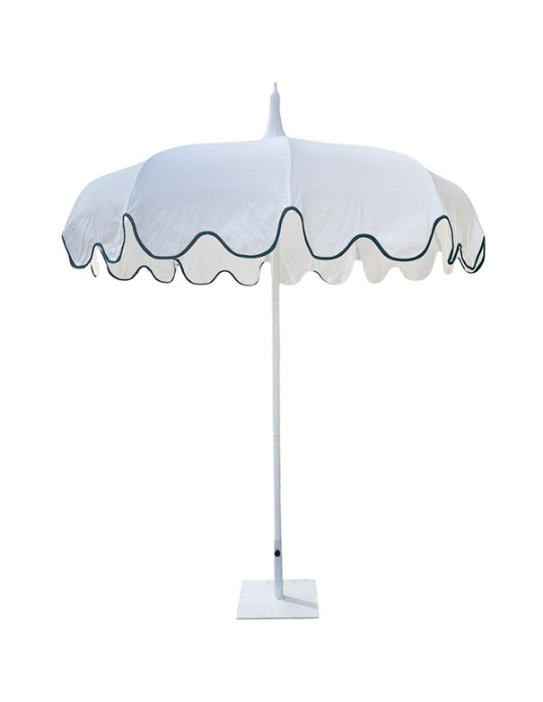 OMBRELLONE PAGODA BIANCO BORDATO VERDE