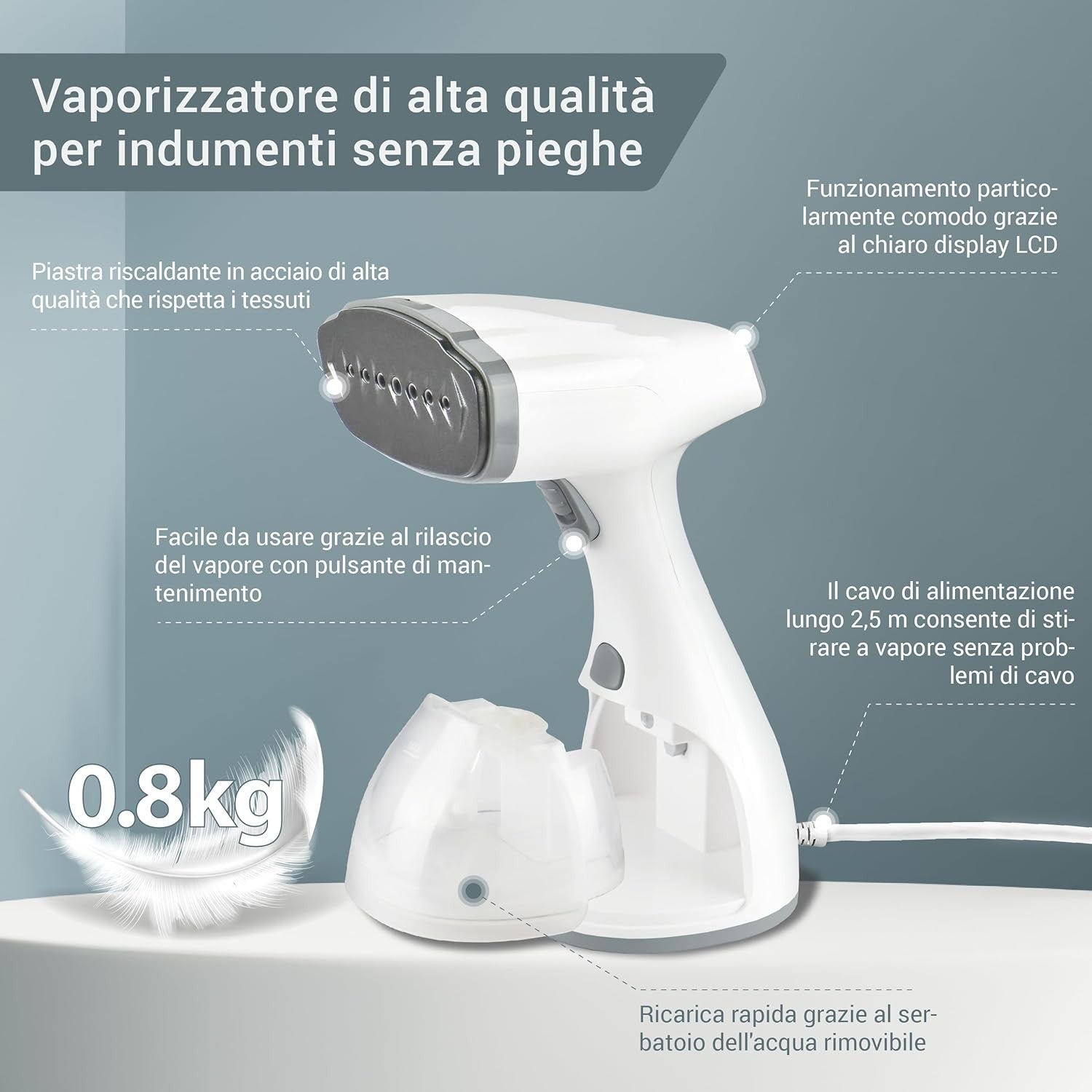 VAPORELLA DA STIRO VERTICALE E ORIZZONTALE BIANCA