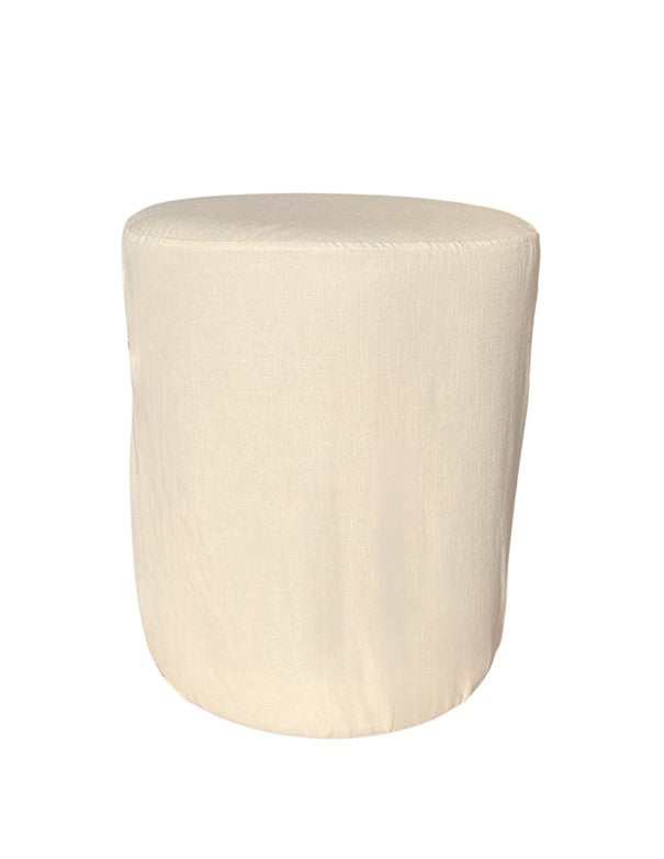 POUF ELIZABETH TONDO CON COPERTURA FASCIA ORO MISTO LINO AVORIO