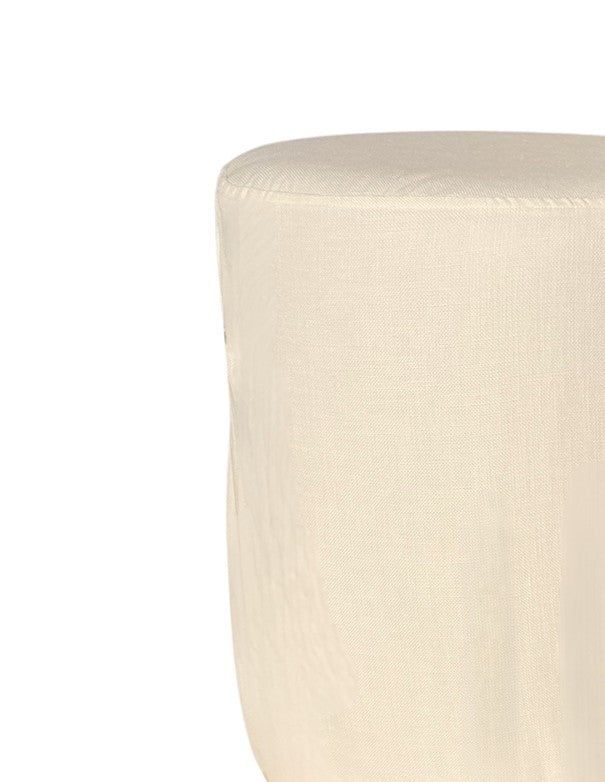 POUF ELIZABETH TONDO CON COPERTURA FASCIA ORO MISTO LINO AVORIO