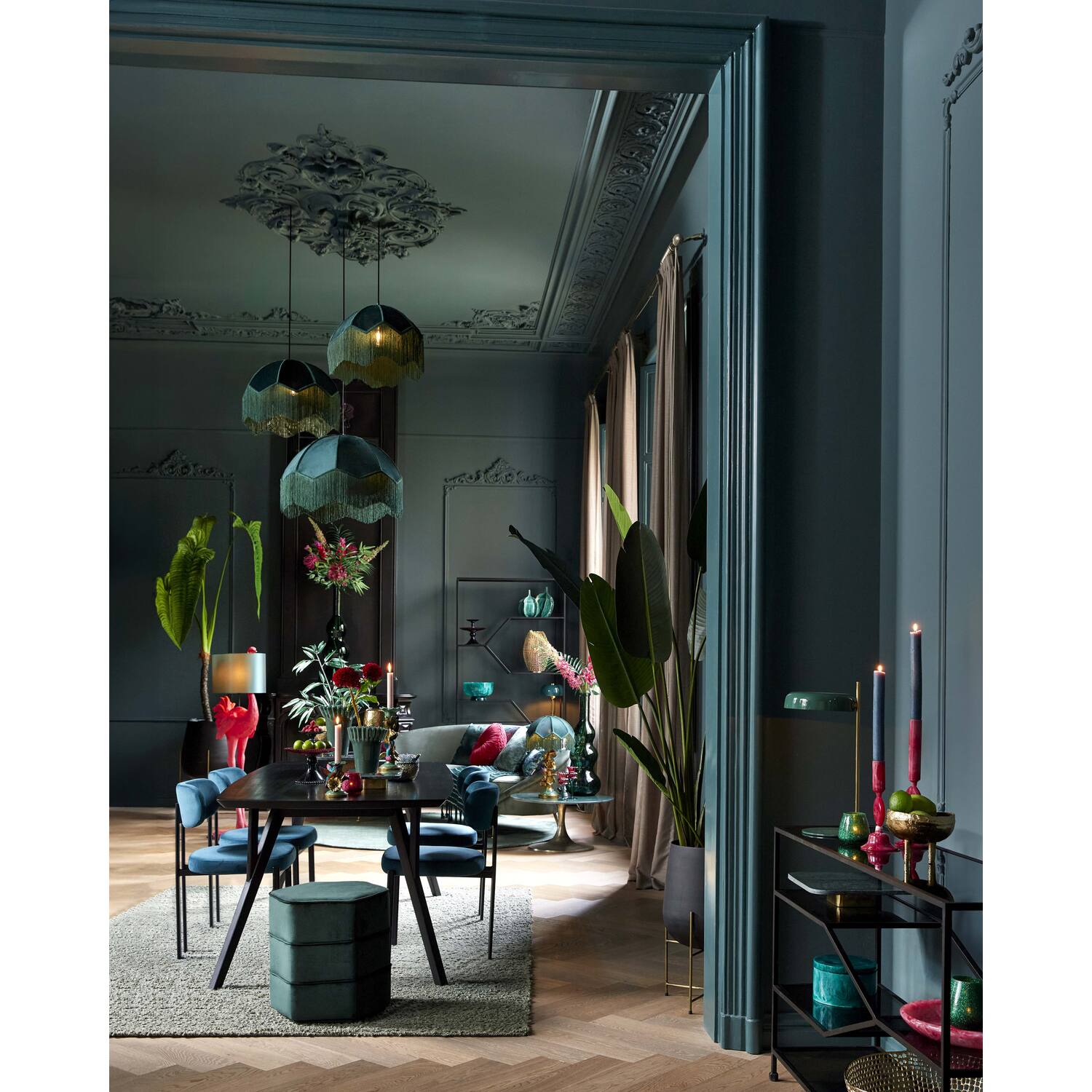 LAMPADARIO VELLUTO VERDE CON FRANGE