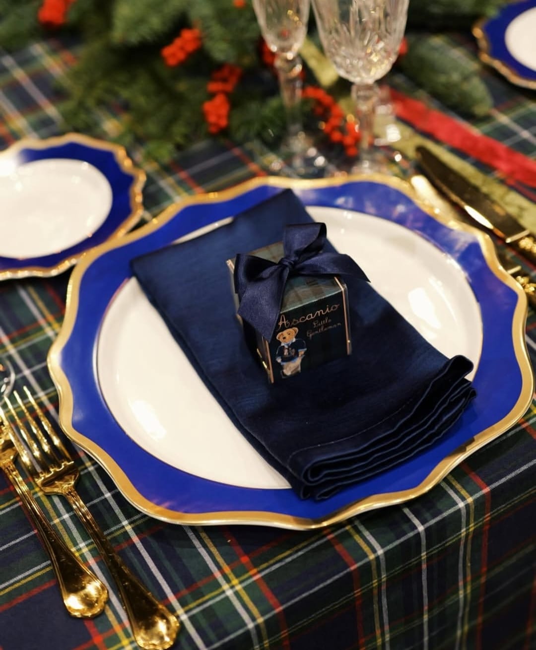 TOVAGLIA QUADRATA TARTAN BLU