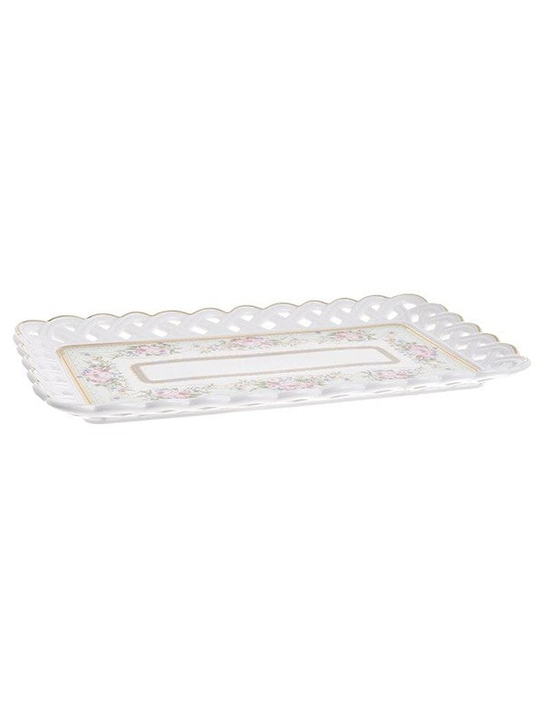 VASSOIO ROSE BIANCO RETTANGOLARE INSERTI ORO