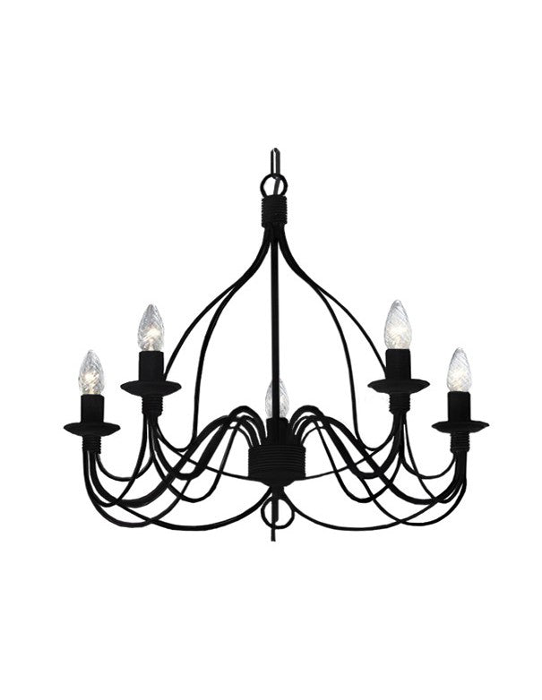 LAMPADARIO FERRO BATTUTO 5 LUCI NERO