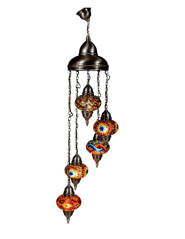 LAMPADARIO TURCO A 5 LUCI MOSAICO