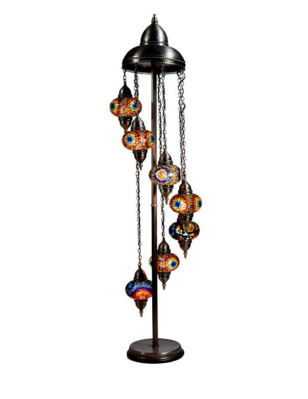 LAMPADA TURCA CON PIEDISTALLO A 7 LUCI MOSAICO CON CAPPELLO