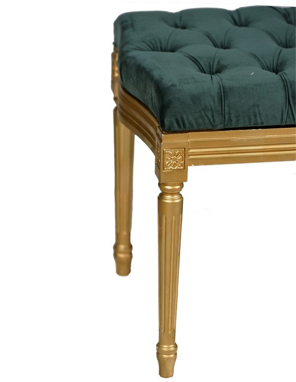 PANCA LUIGI XVI ORO CON CUSCINO IN VELLUTO VERDE INGLESE