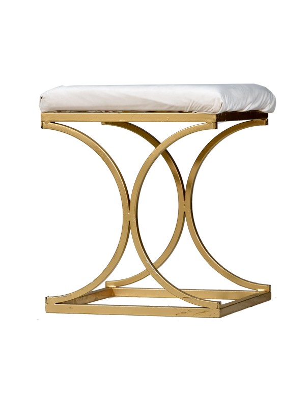 POUF ORO CON SEDUTA IN VELLUTO PANNA