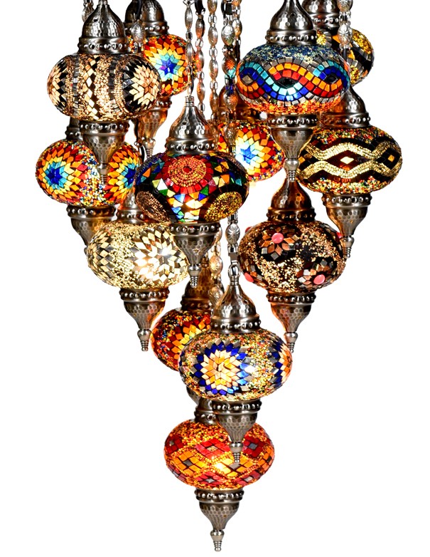 LAMPADARIO TURCO A 13 LUCI MOSAICO