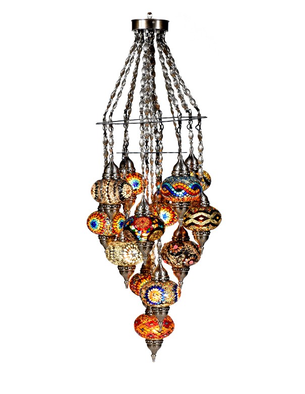 LAMPADARIO TURCO A 13 LUCI MOSAICO
