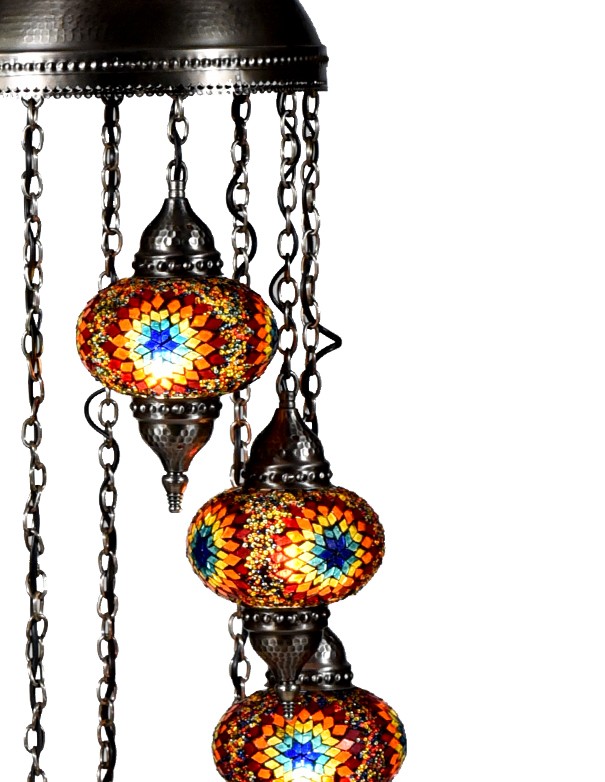 LAMPADA TURCA CON PIEDISTALLO A 7 LUCI MOSAICO CON CAPPELLO
