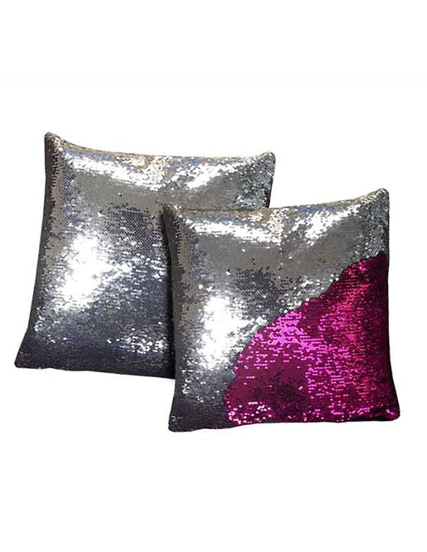 CUSCINO PAILLETTES BICOLOR ARGENTO E FUCSIA