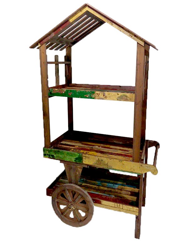 CARRETTO CASETTA LEGNO ANTICATO