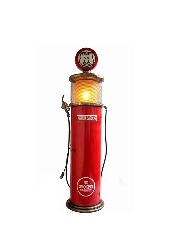 DISTRIBUTORE DI BENZINA ROSSO VINTAGE CIRCOLARE ROUTE 66 CON LAMPADINA