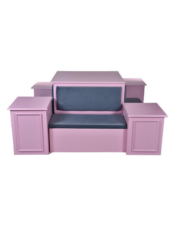 DIVANO ISOLA ROSA CON COPERTURA IN VELLUTO CELESTE POLVERE
