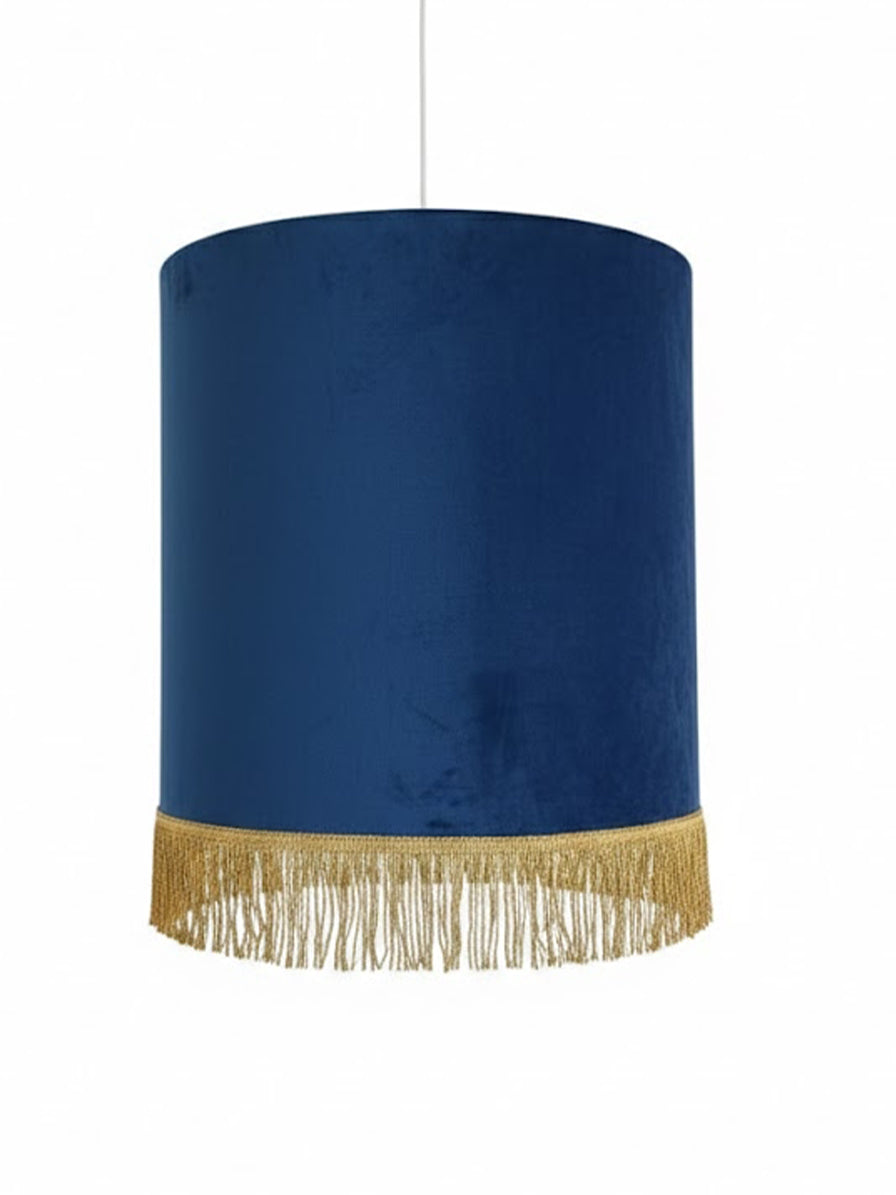 LAMPADARIO CON FRANGE ORO - VELLUTO BLU