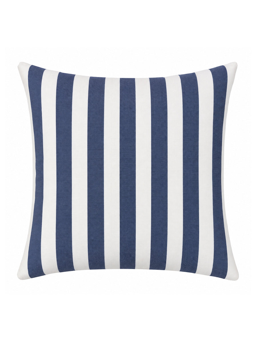 CUSCINO IN COTONE A RIGHE BIANCHE E BLU