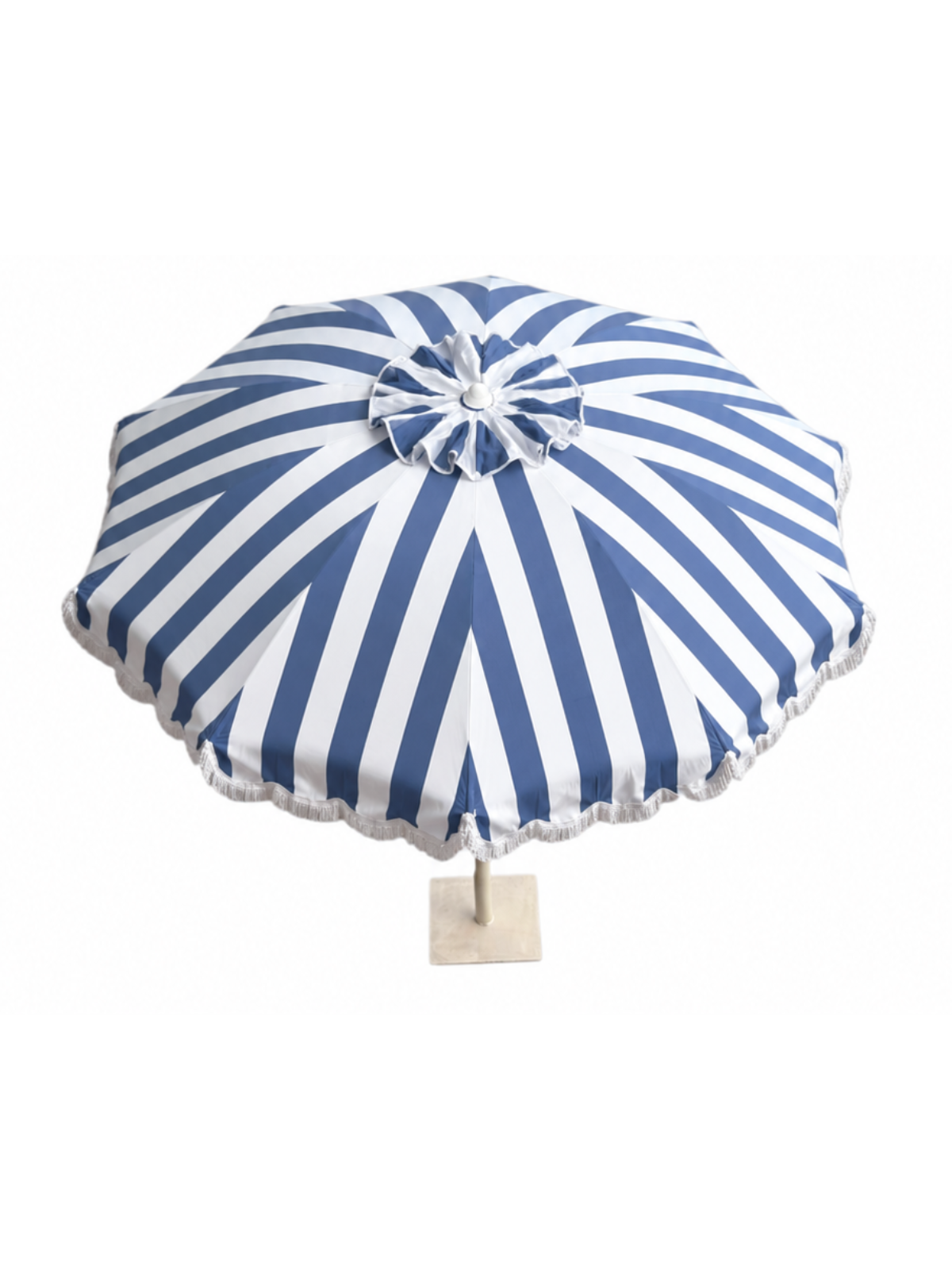 OMBRELLONE FRANGE BIANCO E BLU